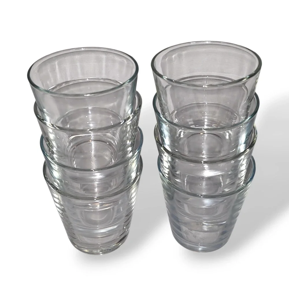 Set of 8 Clear Glass Juice Tumblers 3.25 Inch Stackable Weighted Base Drinking